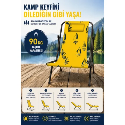 KATLANABİLİR / TAŞINABİLİR ŞEZLONG SARI