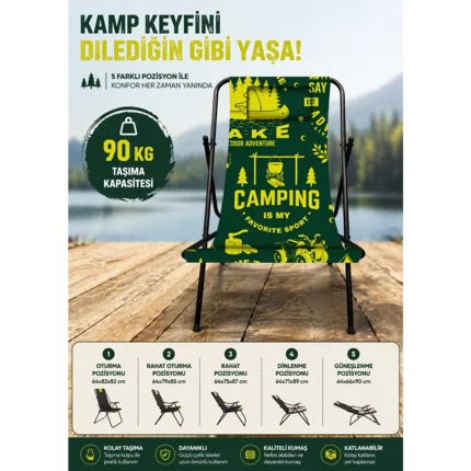 KATLANABİLİR / TAŞINABİLİR ŞEZLONG SARI-YEŞİL